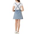 thumbnail image 3 of Unique Bargains Jupe à Bretelles Mini Décontractée pour Femme en Coton Lavé, Boutonnée devant, Ligne a, Bleu m, 3 of 7
