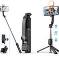 thumbnail image 1 of ​42" Aluminum Alloy Selfie Stick Tripod with Bluetooth Remote | Portable Phone Holder & 3-Color LED Fill Light for Android/iOS (Black 0.44lb)​, 1 of 9