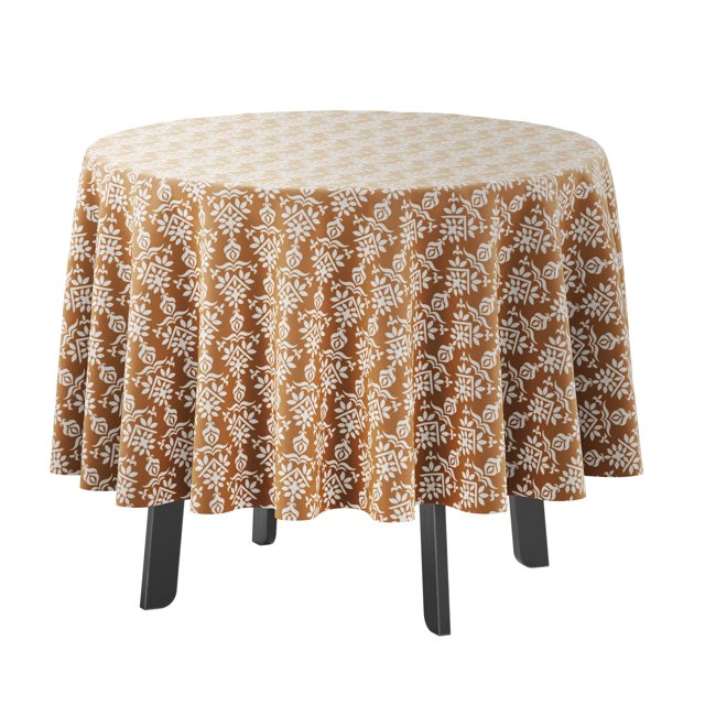Vargottam Indoor/OutdoorRoundTablecloth 58 InchRoundTablecloth Waterproof PatioTableCloths,Spring/SummerTableCovers For Backyard CircularTable/Bbqs/Picnic -Light Brown