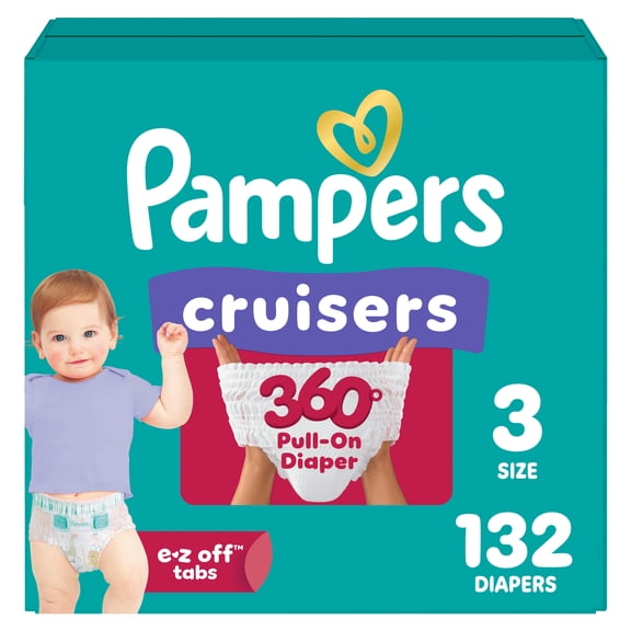 Pampers Diapers - Cruisers 360° - Size 3, up to 100% Leakproof Fit, Designed for Active Babies, Pull On Diaper, EZ Off Tabs Designed for Easy Changes