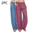 thumbnail image 2 of GigrtiJin 2 Pack Womens Lounge Long Pants Solid Color Drawstring Elastic Wasit Wide Leg Pants with Pocket Trendy Lounge Pants, 2 of 7