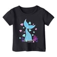 thumbnail image 3 of T-shirts pour Filles, Imprimé Graphique Océan Mignon, Manches Courtes, Hauts Amples, Noir 4-5 Ans, 3 of 3