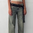 thumbnail image 4 of Women's Casual Solid Color Button-Front Jeans with Zipper Pockets for Everyday Wear, 4 of 8
