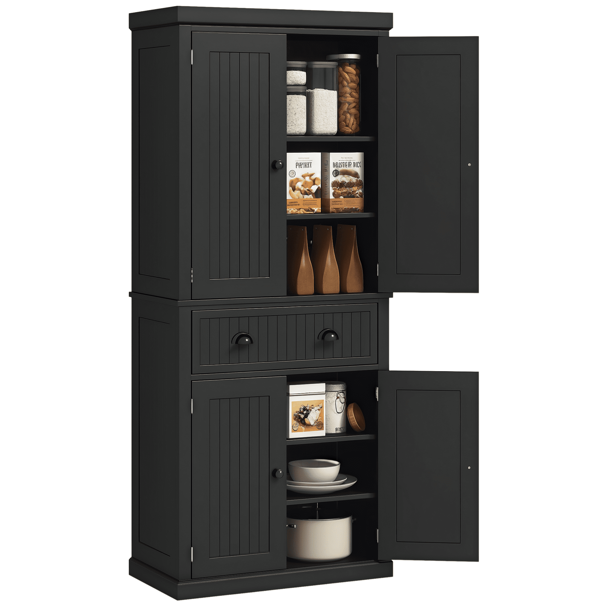 HOMCOM Garde-Manger de Cuisine 72 Pouces, Armoire de Rangement Autoportante avec Tiroir, Portes