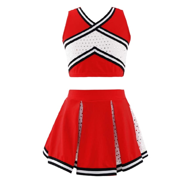 Sinleey Costume de Danseuse pour Filles avec Jupe Plissée Rouge 14