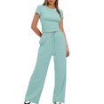 thumbnail image 1 of Birdeem Blouses pour Femmes 2 Pcs Mode Femme Col Rond Uni Manches Courtes Blouse + Pantalons Longs Taille Élastique Ensembles, 1 of 12
