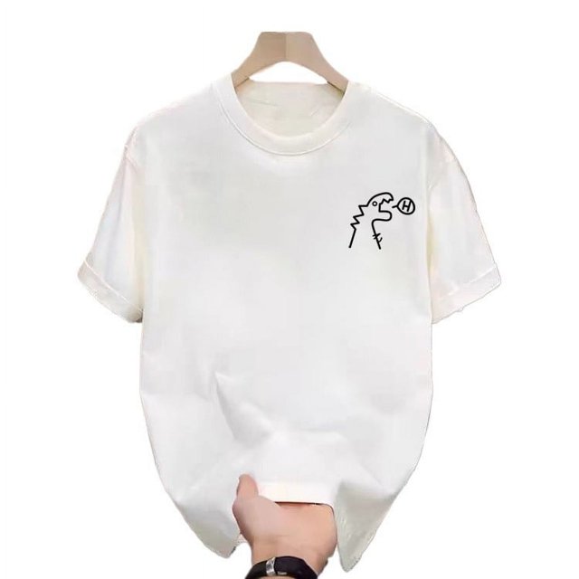 T-Shirt Décontracté d'Été Blanc Imprimé Hommes Femmes Extérieur Respirant Coton Chemise Ronde