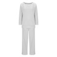 thumbnail image 4 of MeetoTime Ensemble 2 Pcs pour Femmes en Molleton, Chandail à Col Rond, Pantalon Grand, Survêtement, Tenue de Détente, 4 of 6