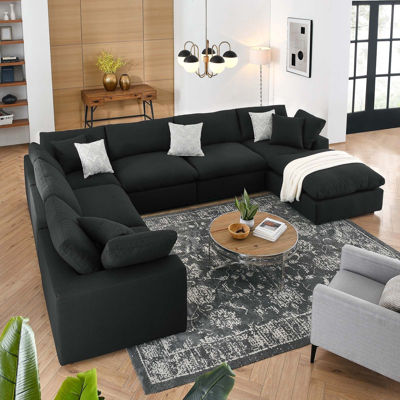 Modway Commix 7-Piece Down Filled Overstuffed Sectional Sofa in Black