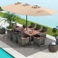 thumbnail image 1 of Costway 10 Pieces Patio Wicker Dining Set with Double-Sided Patio Umbrella 8 Armchairs Coffee, 1 of 10