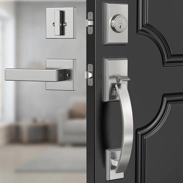 Ensemble de Serrure de Porte d'Entrée Poignée de Porte d'Entrée Dorée et Pêne Dormant Ensemble Réglable.en Or Poignée d'Entrée Extérieure Lourde Réversible