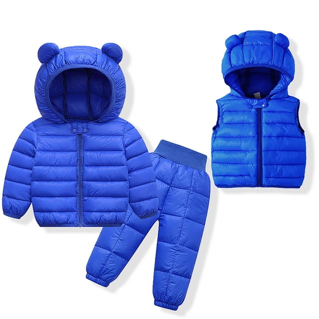 RXIRUCGD Boys' And Girls' Winter Lightweight Jacket Set( Blue, Size:3-4 Years )