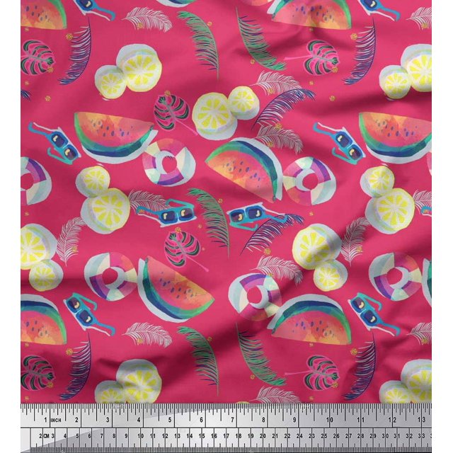 Soimoi Velvet Fabric Fruits,Swim Ring & Goggles Summer Designs Print Fabric by Yard 58 Inch Wide