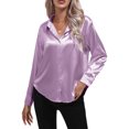 thumbnail image 3 of Sexy Dance Chemises pour Femmes Blouse à Revers Tunique Boutonnée Hauts Chemise en Satin Manches Longues Violet 2TG, 3 of 5