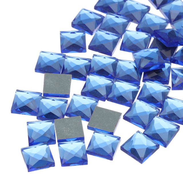 Unique Bargains 50 Pcs Acrylic Flat Back Rhinestones 12mm Square Artificial Gemstone for Crafts Costume Jewelry Making Deep Blue