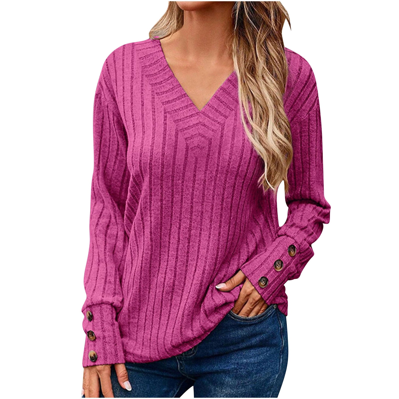 Timegard Womens Tops Long Sleeve V Neck T Shirts Casual Comfy Solid Color Basic Blouses