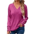 thumbnail image 1 of MeetoTime Women's V-Neck Ribbed Long Sleeve Tunic Tops Fall Casual Solid Color Stretchy Knit Sweater Pullover, 1 of 7