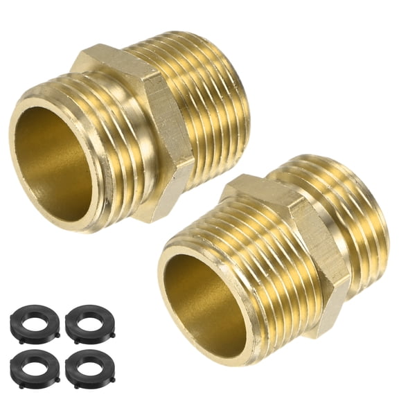 Uxcell 2-Pack 3/4" GHT Male to 3/4" NPT Male Hose Adapter, Rubber Washer Brass Garden Hose Fittings Connector for Faucet