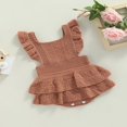 thumbnail image 3 of Baby Girls Knitting Rompers Solid Color Fly Sleeve Ruffle Hem Casual Party Street Spring Fall Summer Rompers Brown 3-6 Months, 3 of 8