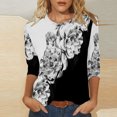 thumbnail image 2 of Pompotops T-shirt de Mode pour Femme Mi-Long Manches 3/4 Blouse Col Rond Hauts Décontractés Liquidation, 2 of 5