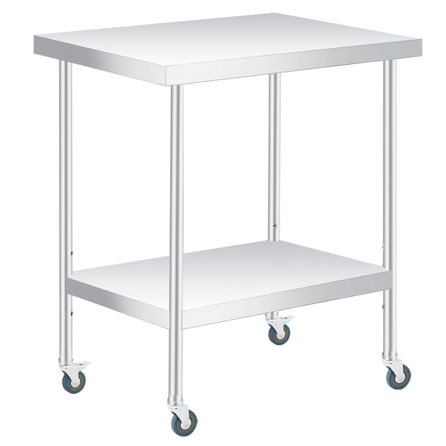 30" x 24" Stainless Steel Prep Table with Adjustable Undershelf & Casters, Heavy Duty Commercial Kitchen Table, for Restaurants, Home, Outdoor