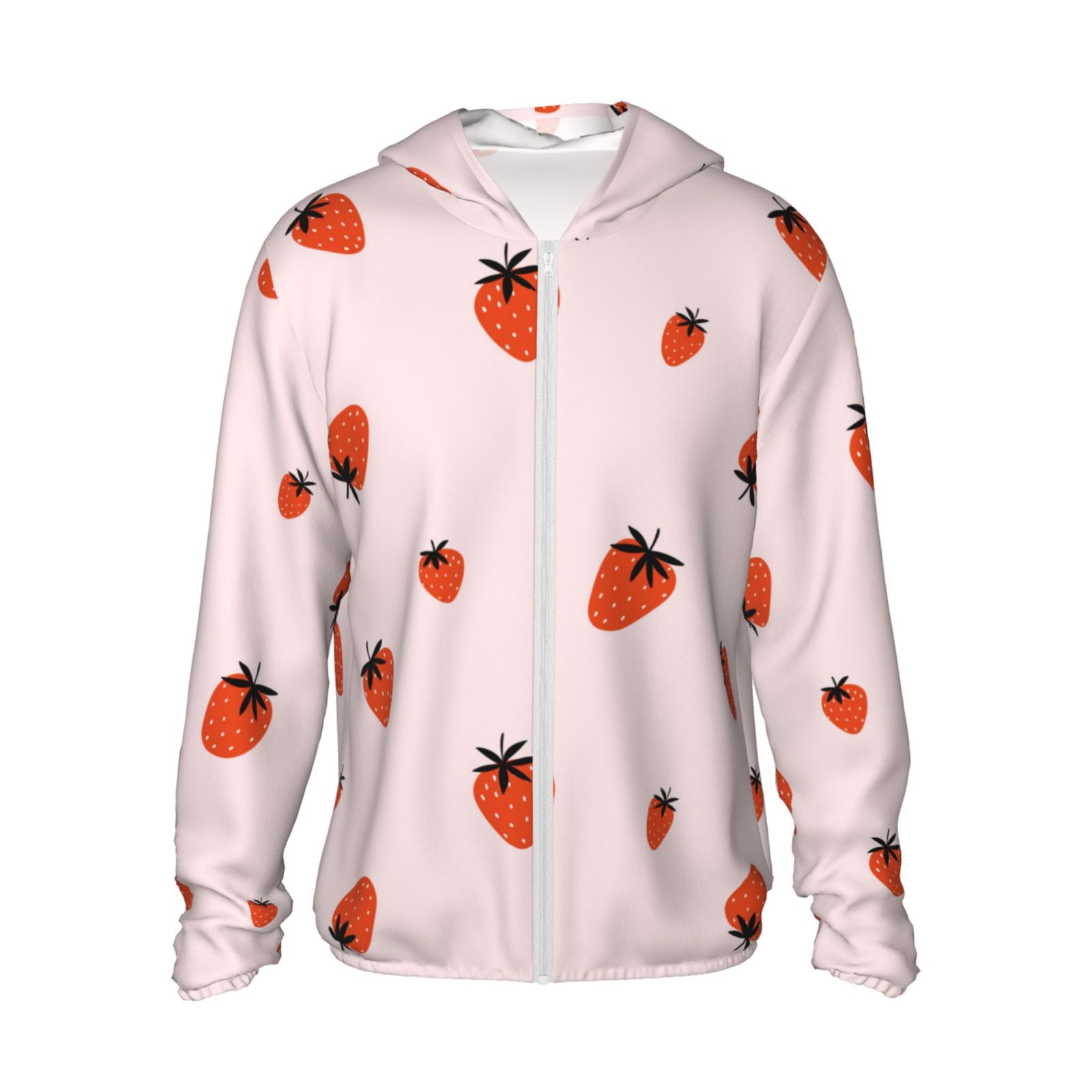 Lsque Chemise à Manches Longues Légère Protection Solaire Motif Fraise UPF 50+ pour Hommes et Femmes, Chandail à Capuchon Performance -Grand