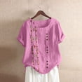thumbnail image 2 of Dealovy Hauts en Coton et Lin pour Femmes, Col Rond, Manches Courtes, T-Shirts Brodés à Motif Floral, T-Shirts Grande Taille, 2 of 3