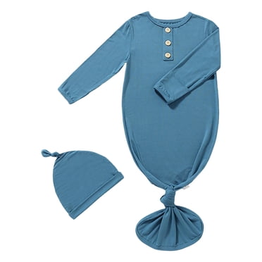 Huanglei Robe de Nuit pour Bébé Garçon Fille, Dormeur, Nouveau-Né, Nuisette Nouée et Ensemble Chapeau, Tenue de Nuit pour Nourrisson