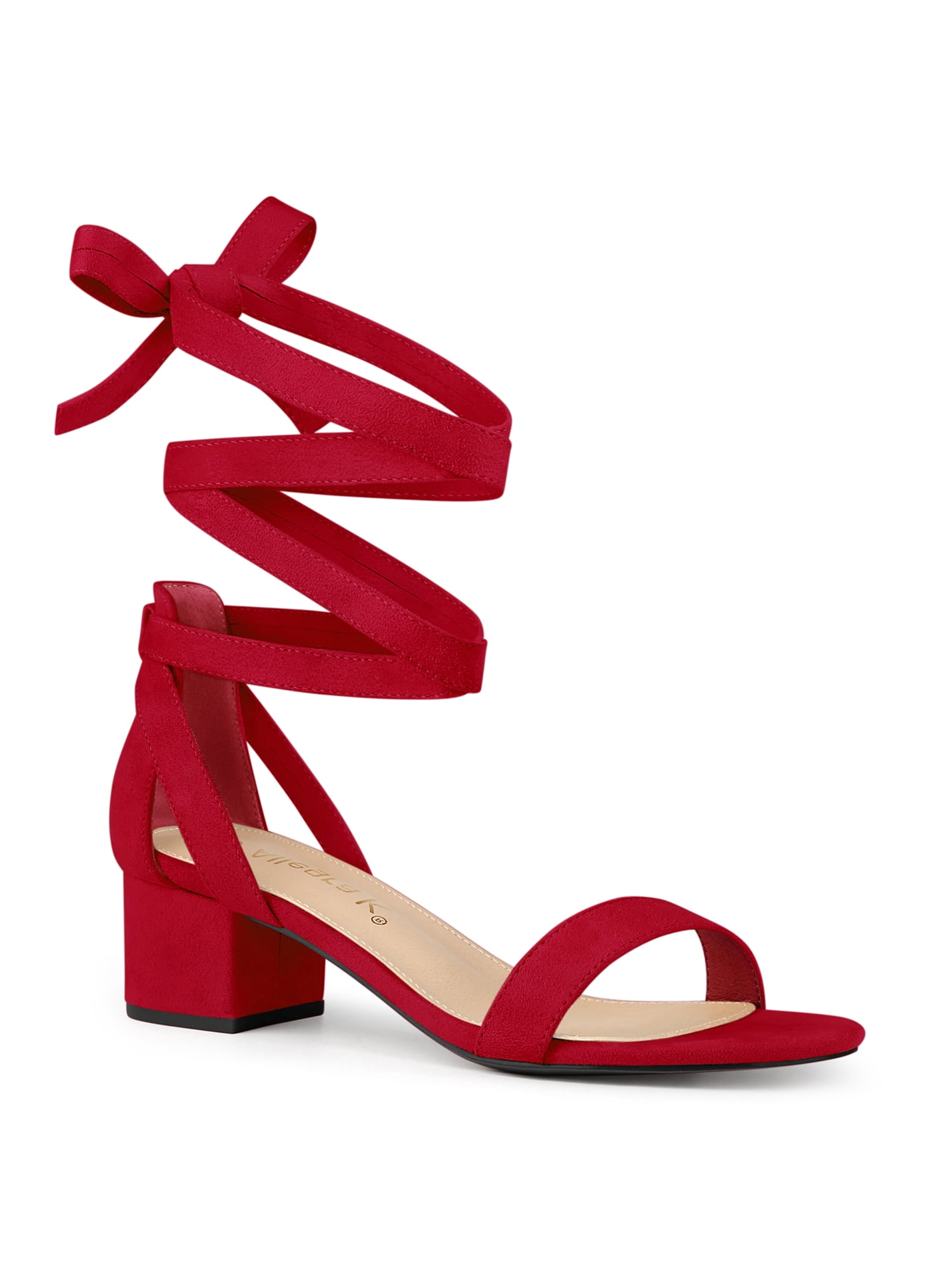BLISSFUL STEP Women's Opened Toe Block Heel Lace up Dress Sandals Red 6.5