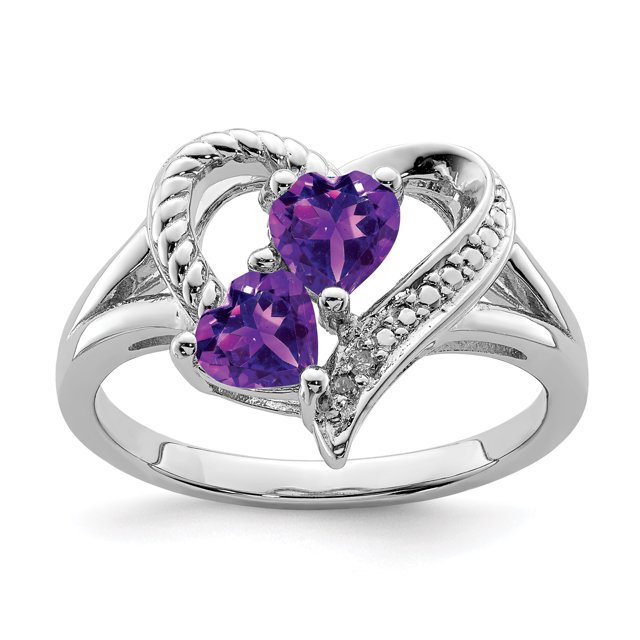 Bague en Argent Sterling 925 avec Diamant Améthyste Plaqué Rhodium