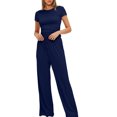 thumbnail image 4 of Birdeem Blouses pour Femmes 2 Pcs Mode Femme Col Rond Uni Manches Courtes Blouse + Pantalons Longs Taille Élastique Ensembles, 4 of 12