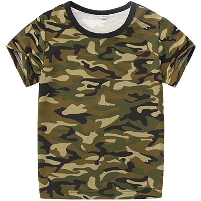 PMVFHDE T-Shirt Camouflage à Manches Courtes pour Garçons et Filles avec Imprimé Graphique, Col Rond Haut Décontracté pour Enfants Design Unisexe Séchage Rapide Vert, 5-6 Ans