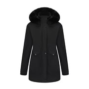 ManxiVoo Women's Winter Mid Length Insulated Jacket Cozy Lined Large Collar Quilted Outerwear Coat XL Size Black