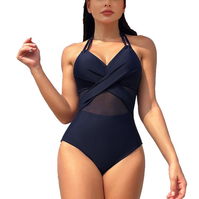 KIHOUT One Piece Swimsuit for Women Ladies Spring Fashion Solid Color Mesh Bikini Swimsuit