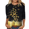 thumbnail image 2 of TIMIFIS Hauts pour Femmes Manches 3/4 Décontractés Coupe Ample Tuniques Col Rond T-shirt Automne, 2 of 5