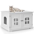 thumbnail image 1 of Gymax Large Wooden Cat Litter Box Enclosure Hidden Cat Washroom w/ Divider White, 1 of 10