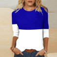 thumbnail image 2 of IROINID T-Shirts pour Femmes à Manches 3/4 Réduits Imprimés, T-shirt Ample, Blouse Mi-Longue, Col Rond, Hauts de Détente, Bleu, 2 of 4