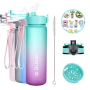 OLDLEY Kids Water Bottle for School, 17 oz (Straw Lid) BPA-Free Reusable Leak-proof Durable Tritan Plastic Water Bottles with One-handed Opening Straw Lids