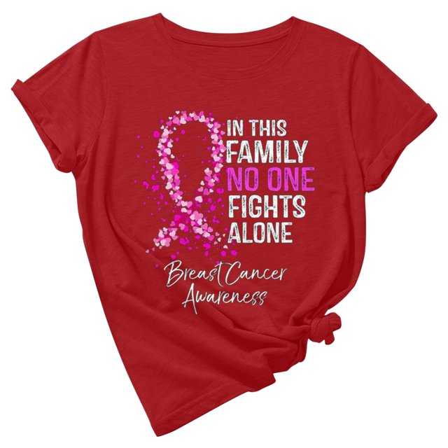 TIMIFIS Breast Cancer Awareness Shirts for Women Work Tops Short Sleeve Out Blouse Breast Awareness Letter Print Shirt T-Shirt Tops In OctoberFall/Winter