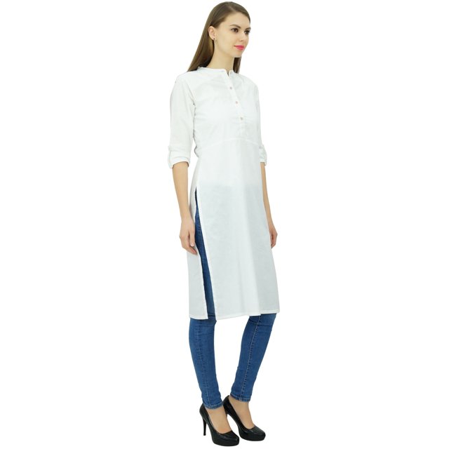 Phagun Kurti Tunique Unie en Coton Col Mandarin Kurta Blouse Ethnique Décontractée