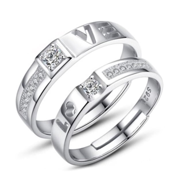 2Pcs/set Men Women Couples Rings Wedding Party Crystal Letters crystal rings Cuff Ring Love Matching Jewelry