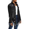 thumbnail image 1 of Women Jean Jacket Long Sleeve Classic Distressed Butterfly Denim Overized Shirt Outwear, 1 of 3