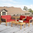 thumbnail image 4 of Gymax 8PCS Patio Acacia Wood Furniture Set PE Rattan Conversation Set w/ Red Cushions, 4 of 10