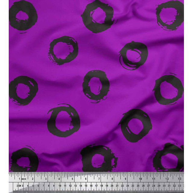 Soimoi Purple polyester Crepe Fabric Line & Circle Geometric Printed Fabric 1 Yard 42 Inch Wide