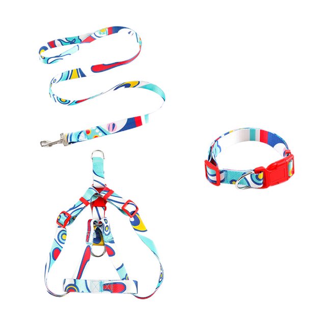 3Pcs/Set Laisse en Alliage de Zinc Impression Réglable Moyen Extérieur Décoratif Harnais Lavable Animaux Accessoires Bleu, 2.5x120cm XL
