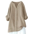 thumbnail image 4 of AherBiu Plus Size Tops for Women Cotton Linen Button down Shirts Causal Long Sleeve Fall Loose Fitting Blouses, 4 of 4