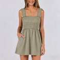 thumbnail image 4 of RXMEKW Strapless Smocked Jumpsuit with Ruffle Straps for Women Wide Leg Short with Pockets Olive, 4 of 8