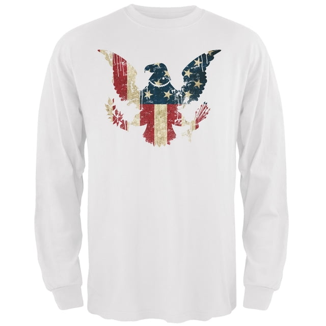 T-Shirt à Manches Longues pour Adulte Blanc avec Drapeau Aigle Usé