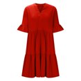 thumbnail image 4 of Robe Midi Évasée à Étages Décontractée pour Femmes, à Volants, Manches Courtes, Col en V, Ligne A, Ample, Robes d'Été Fluides, Robe Chemise Évasée Mini avec Poches, 4 of 6