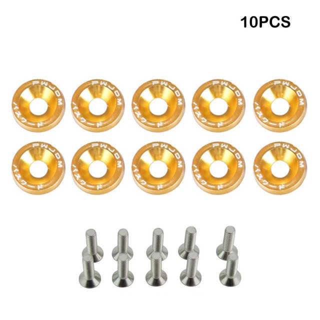 Maoww Ensemble Assorti de 10 Pcs de Vis et Rondelles de Voiture, Boulons de Véhicule, Trousse de Rondelle Décorative, Pièces de Rechange Automobile Automobile, Or
